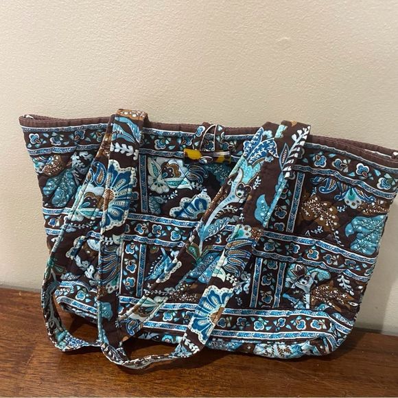 Vera Bradley Java Blue Tic Tac Tote Retired Pattern Turquoise Brown Teal - Picture 3 of 8